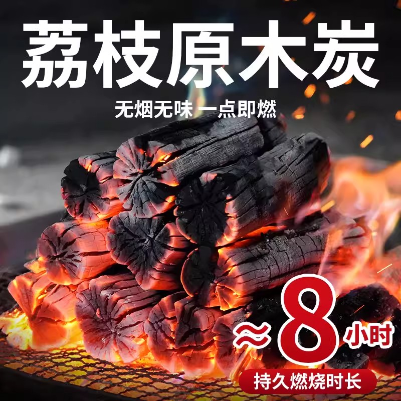 果木炭烧烤碳家用烤火取暖木炭无烟室内专用整箱10斤荔枝原木炭