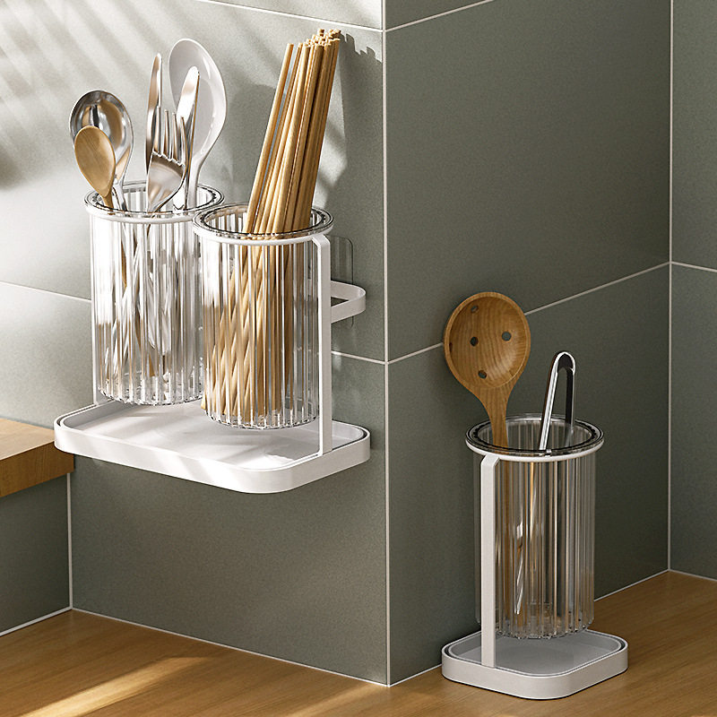 壁挂式筷子收纳盒家用沥水筷子筒厨房置物架轻奢单双杯筷子篓