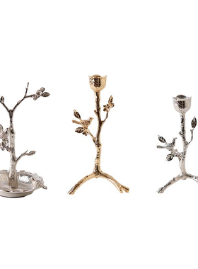 金银色小鸟树枝烛台首饰盘相框架