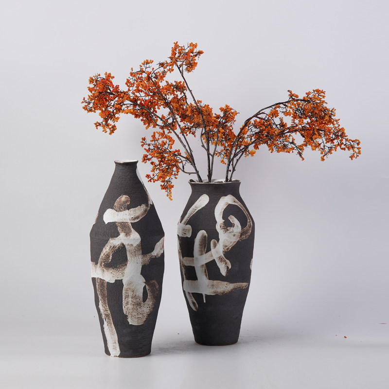 新中式侘寂风手绘陶瓷花瓶酒店民宿卧室组合插花器装饰品摆件摆设
