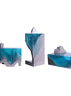 现代简约透明艺术雕塑蓝色浪花太湖石摆件酒店大堂玄关招财装饰品
