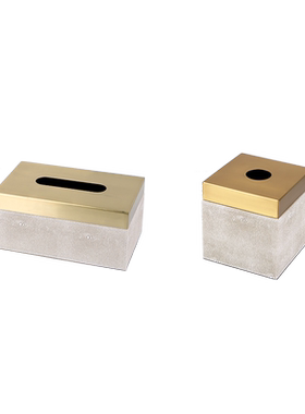 北欧轻奢金属白色魔鬼鱼皮革纸巾盒客厅餐厅抽纸盒软装搭配装饰品