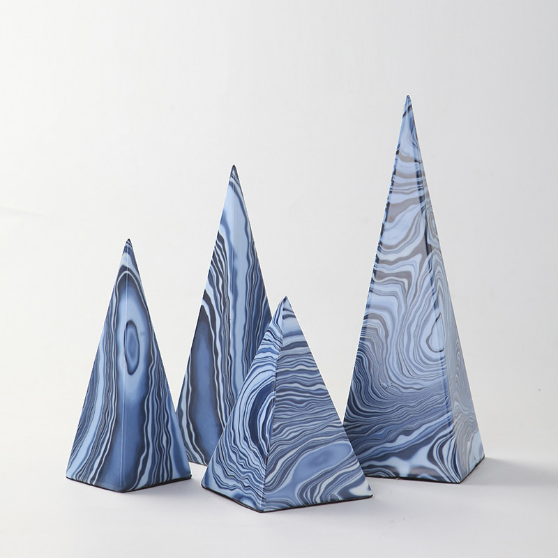 轻奢新中式陶瓷水纹尖塔形摆件组合样板房间别墅客厅书房软装饰品