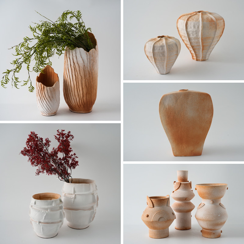 侘寂风新中式景德镇陶瓷花瓶装饰品手工渐变色异形花器陶瓷罐摆件