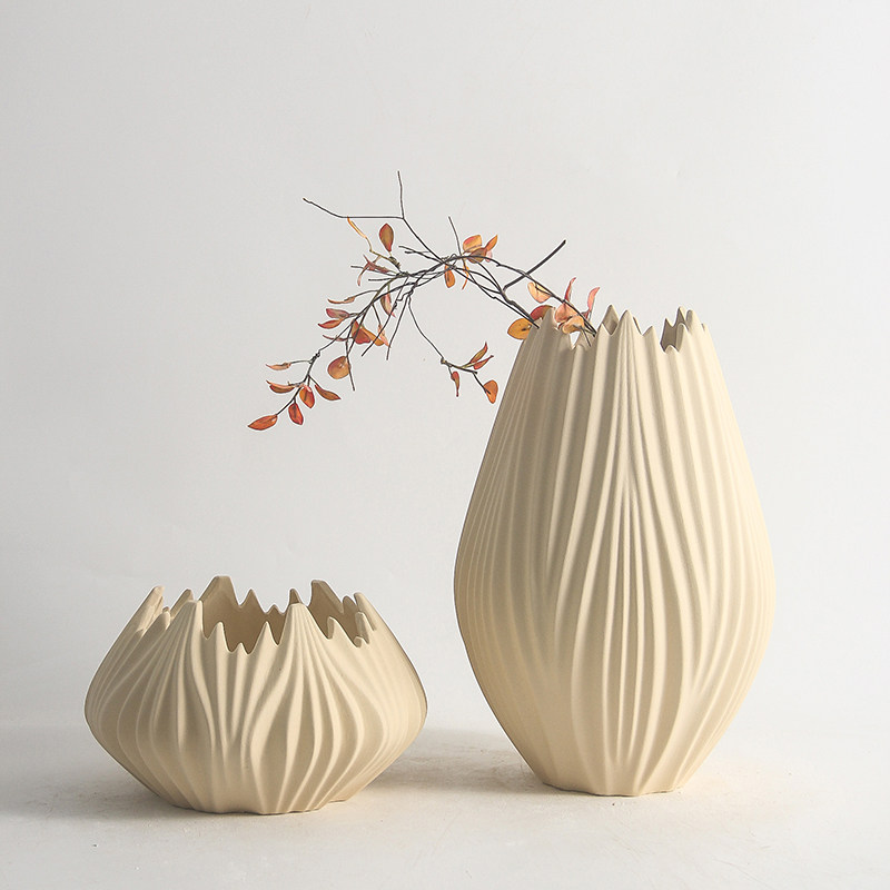 现代简约陶瓷不规则聚拢花器摆件客厅餐桌花瓶花盆样板房软装饰品