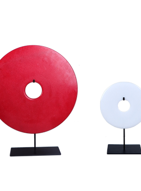 新中式客厅玄关白色汉白玉璧摆件