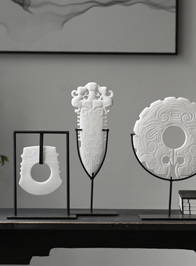 新中式树脂白色玉璧斧钺摆件