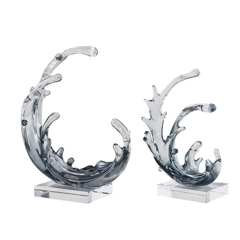 创意抽象浪花透明摆件家居客厅高档摆设工艺品办公室艺术软装饰品