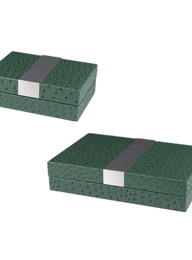 简约现代绿色鸵鸟纹皮革珠宝首饰收纳盒样板间客厅卧室梳妆台饰品