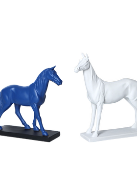 白色蓝色动物马雕塑摆件