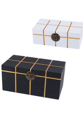 新中式方格形轻奢收纳盒装饰品摆件储物盒样板间卧室梳妆台首饰盒