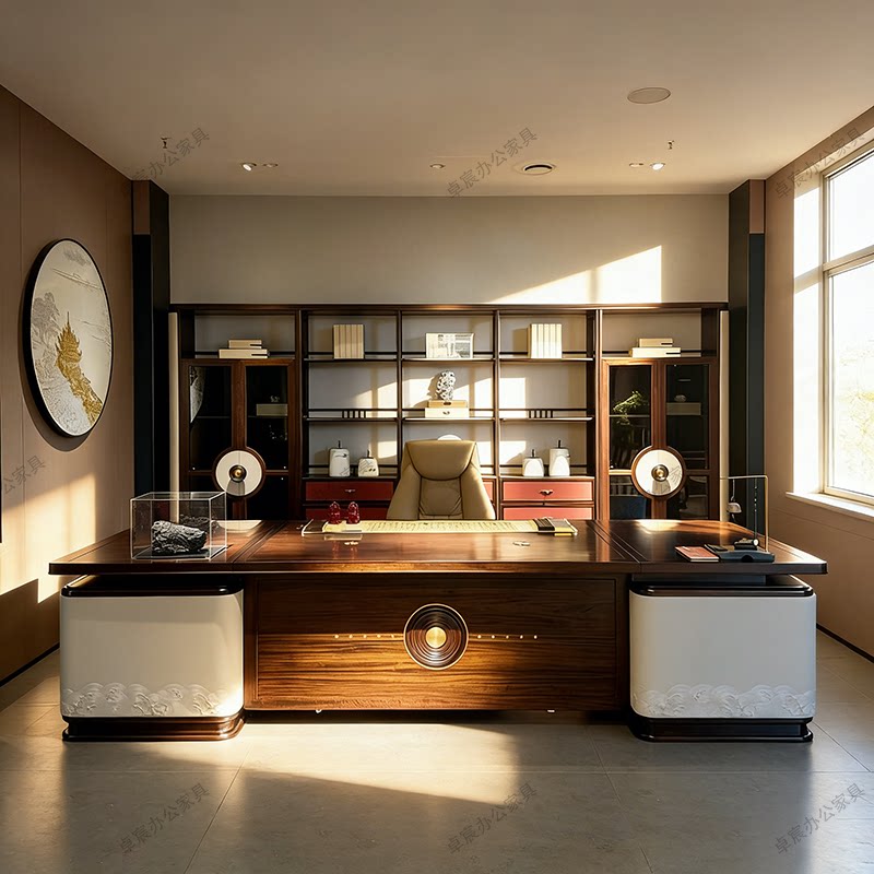 新中式办公桌实木大班台北美黑胡桃木领导办公室长形写字台总裁桌