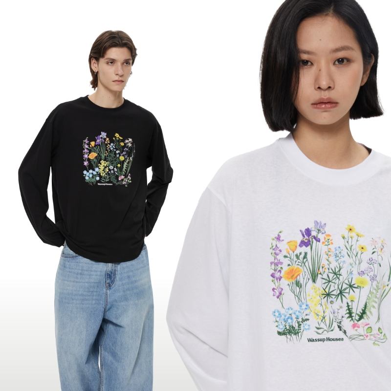 WassupHouse长袖花群云朵纱T恤