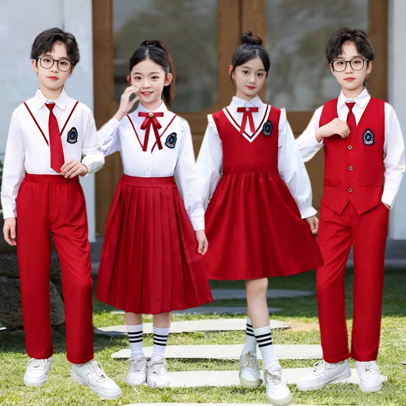 儿童合唱团演出服红色爱国表演服