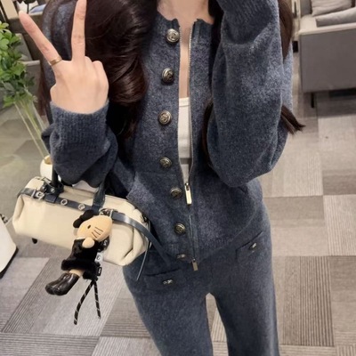 0S&oneshow蓝色休闲套装女2025年冬季新款时尚洋气穿搭套装