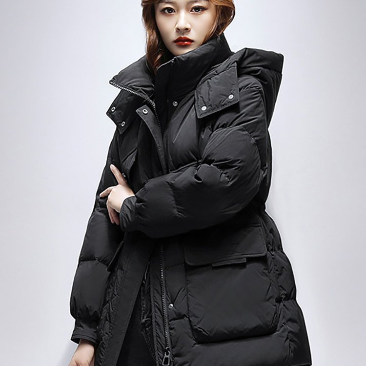 YAYA同款中长款羽绒服女2025新款冬季爆款时尚加厚收腰小个子外套