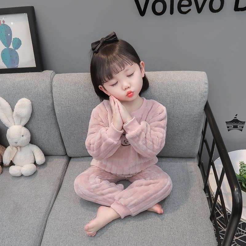 女童法兰绒睡衣秋冬2024新款幼儿1岁女宝宝珊瑚绒小熊加厚家居服6