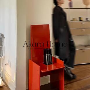 中古实木红色椅子设计师款高背餐厅装饰椅复古书房椅子卧室梳妆椅