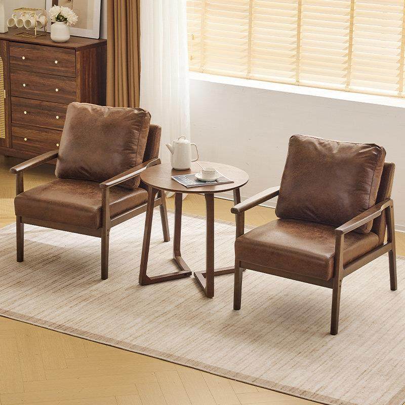 单人沙发中古胡桃木休闲 椅客厅设计师覆古实木阳台椅子轻奢高端