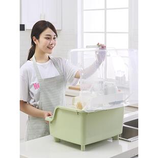 家用塑料沥水碗柜厨房分层特大号放碗箱晾放碗碟收纳盒带盖置物架