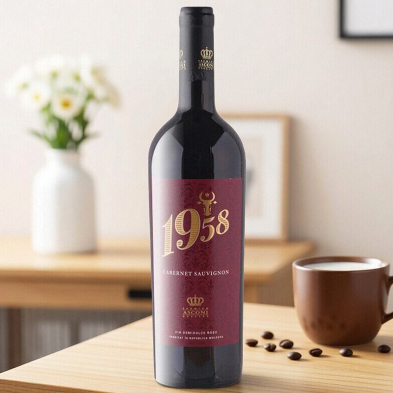 摩尔多瓦原装进口红酒1958赤霞珠半甜红葡萄酒750ml/瓶礼节佳品
