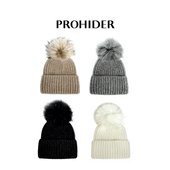 韩版 新款 保暖可拆卸毛球浣熊羊毛混纺针织帽 25冬季 PROHIDER颇嗨