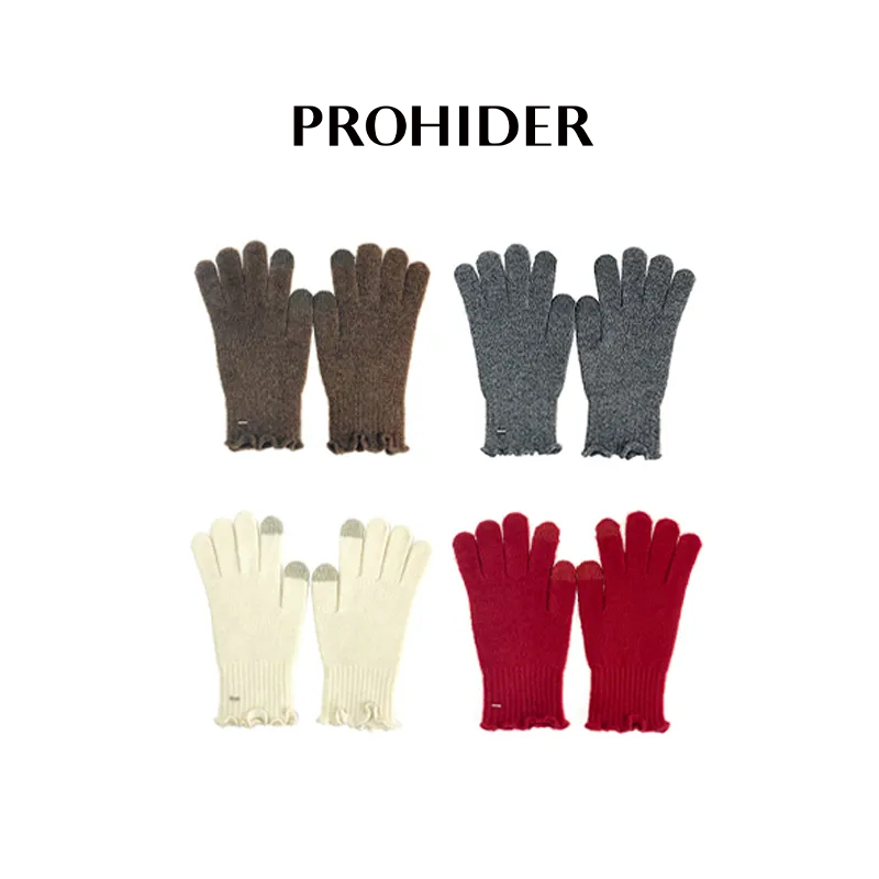 PROHIDER颇嗨 2025秋冬新款 木耳花边可触屏保暖手套软糯优雅可爱