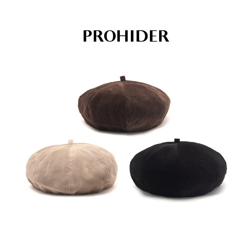 复古百搭纯棉细灯芯绒八角贝雷帽