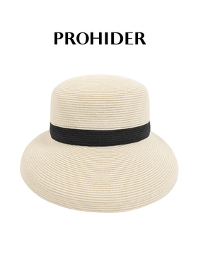 PROHIDER颇嗨 夏季新款不对称超大内扣帽檐休闲优雅度假平顶草帽