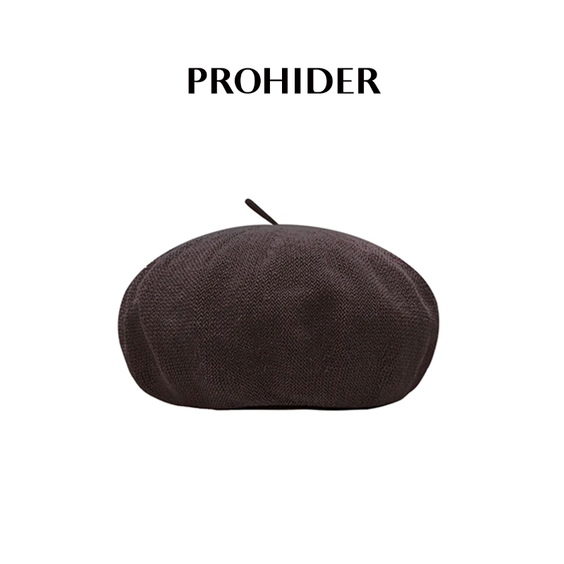 PROHIDER颇嗨 2024秋季新款亚麻编织蘑菇顶贝雷帽文艺画家帽精致