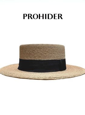 PROHIDER颇嗨 夏日时尚超细拉菲草辫子平顶帽休闲遮阳复古草编帽