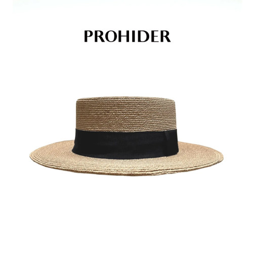 PROHIDER颇嗨 夏日时尚超细拉菲草辫子平顶帽休闲遮阳复古草编帽
