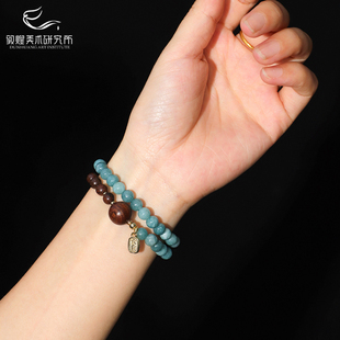 敦煌绮梦·青岚玉髓金丝檀木手链新中式国风博物馆文创送朋友闺蜜
