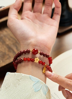 敦煌绮梦·曼云玫瑰合香珠红玛瑙双圈手串新中式新年送女朋友生日