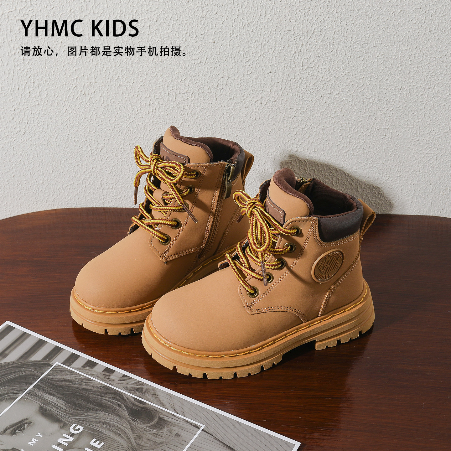 秋冬儿童马丁靴真皮加绒二棉鞋女童短靴保暖男童雪地靴潮童小黄靴