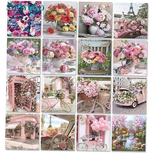 60x75cm Painting By Numbers Frameless Flower Paint By Number