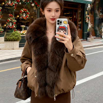 90白鹅绒羽绒服狐狸毛领派克外套