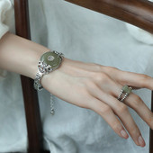 925银新中式 复古和田玉平安扣福字手镯戒指小众设计民族风牡丹花