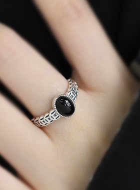 925银复古新中式蛋形铜钱币戒指