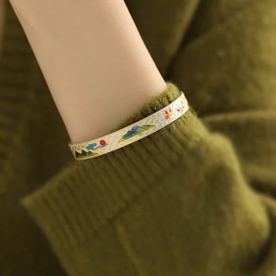 925银复古新中式祥云蝴蝶珐琅开口可调节手镯女百搭民族小众设计