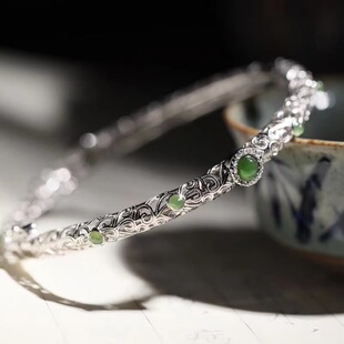 云卷复古典手工碧绿开口中国风镂空手镯子时尚轻奢高级百搭民族风