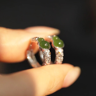 925银复古新中式 福禄葫芦耳环耳坠耳扣和田碧玉女小众设计高级感