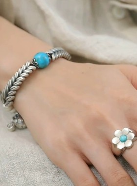 925银麦穗福袋绿松石手链戒指