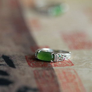 s925银宫廷碧绿复古风女士戒指环极简轻奢大气质民族风开口可调节