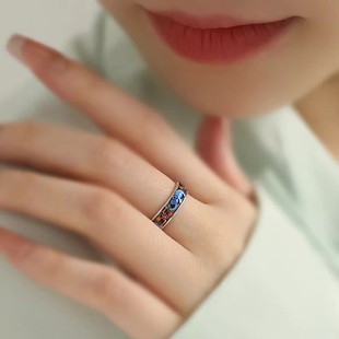 925银复古新中式珐琅彩滴釉景泰蓝吉象戒指环开口调节精致百搭女