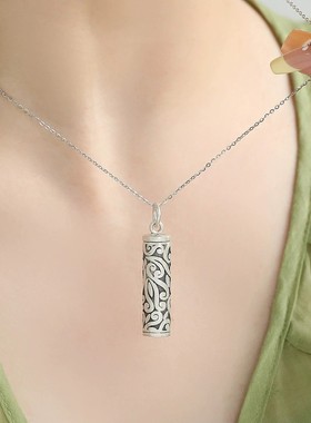 925银复古新中式祥云储物盒可打开唐草纹圆柱简约小众设计高级感