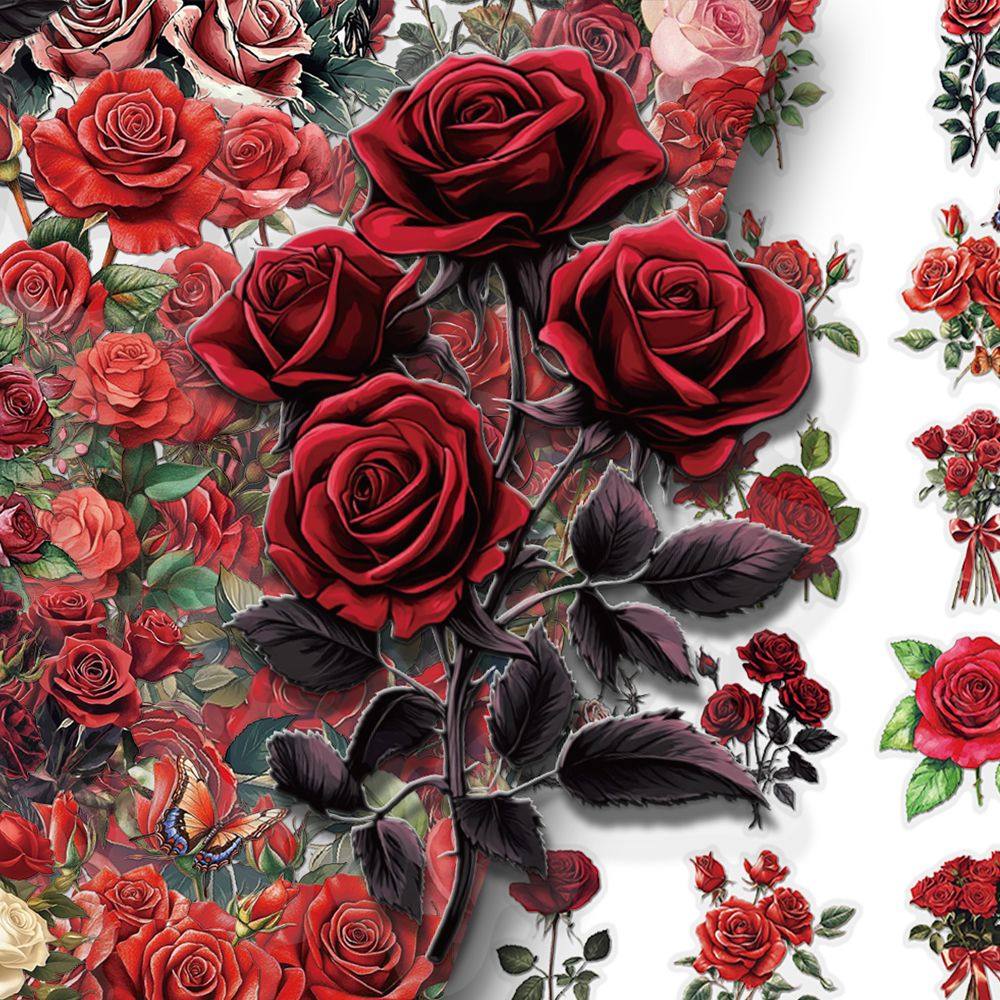 100张复古红色玫瑰贴纸ins风高颜值高级感装饰文具手账ipad贴画,文具电教/文化用品/商务用品,贴纸/立体贴纸,淘宝优惠券,粉丝福利购,淘宝优惠卷