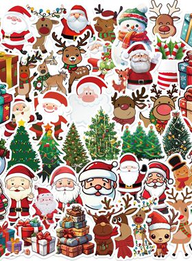 100张新款圣诞节涂鸦贴纸派对装饰吉他笔记本行李箱DIY防水贴画。