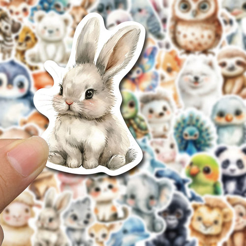 50张水彩动物贴纸不重复小狗小鸟小羊笔记本电脑装饰跨境diy贴画