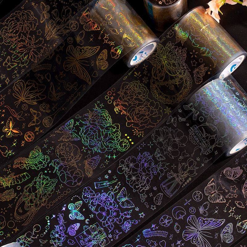 复古花与蝶PET镭射金银胶带精美华丽花卉蝴蝶手账diy素材装饰贴纸,文具电教/文化用品/商务用品,胶带/胶纸/胶条,淘宝优惠券,粉丝福利购,淘宝优惠卷